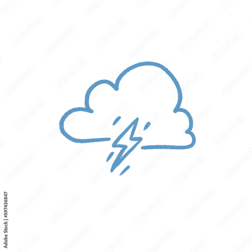 Cloud with thunder blue outline Cloud with thunder blue outline