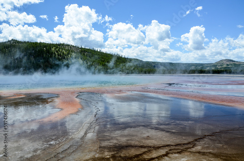 Steam rising from Grand Prismatic Spring, Yellowstone National Park