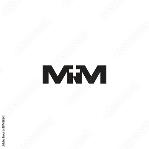 Letter MM and Medical Cross or Plus Sign logo or icon design