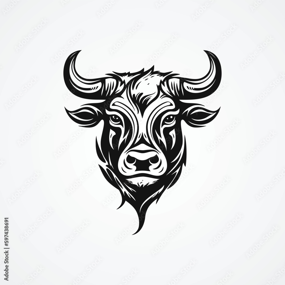 Vector image of a buffalo head on a white background. Tattoo design. Vector image of a buffalo head on a white background. Tattoo design.