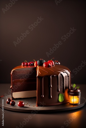 chocolate cake with christmas decorations