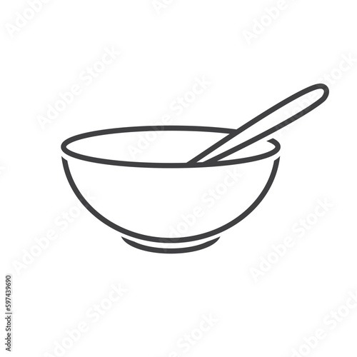 Outline bowl with spoon icon isolated vector illustration.