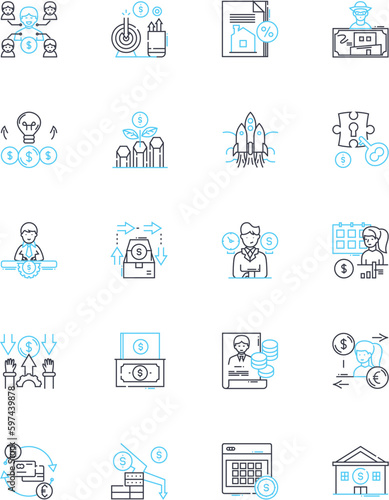 Online transactions linear icons set. E-commerce, Digital payments, Credit card, Encryption, Authentication, Authorization, Secure line vector and concept signs. Fraud prevention,Virtual currency