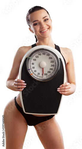 Girl holding scales  lose weight concept