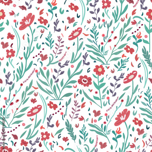 Vector pattern for fabrics depicting red wild flowers of different sizes on a light background. Suitable for use in textiles. Small pattern.