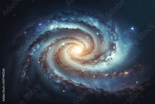 two spiral galaxies in a dark night sky with stars. Generative AI