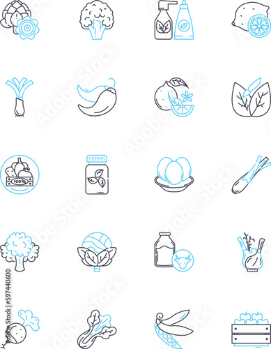 Livestock linear icons set. Cattle, Pigs, Sheep, Goats, Horses, Chickens, Turkeys line vector and concept signs. Ducks,Geese,Rabbits outline illustrations © Nina