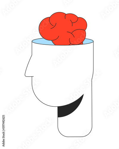 Brain out human head flat line color vector concept. Study cognitive psychology. Editable lineart icon on white. Simple outline cartoon style spot illustration for web graphic design and animation