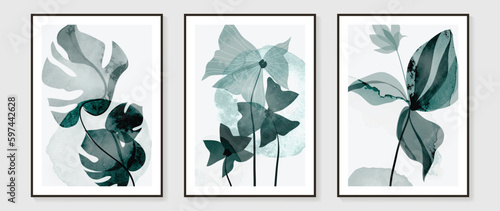 Botanical wall art vector set. Water color boho foliage line art drawing with abstract shape. Abstract Plant Art design for print, cover, wallpaper, Minimal and natural wall art.
