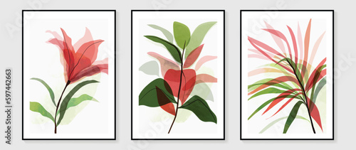 Botanical wall art vector set. Water color boho foliage line art drawing with abstract shape. Abstract Plant Art design for print, cover, wallpaper, Minimal and natural wall art.

