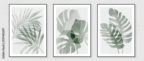 Botanical wall art vector set. Water color boho foliage line art drawing with abstract shape. Abstract Plant Art design for print, cover, wallpaper, Minimal and natural wall art.
