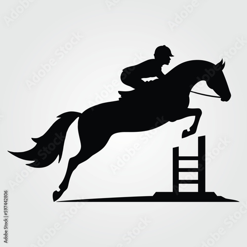 Horses Silhouette, Horse Racing, Horse Riding Equine Equestrian Race, Outline Horse Rider Vector Jockey Pony	