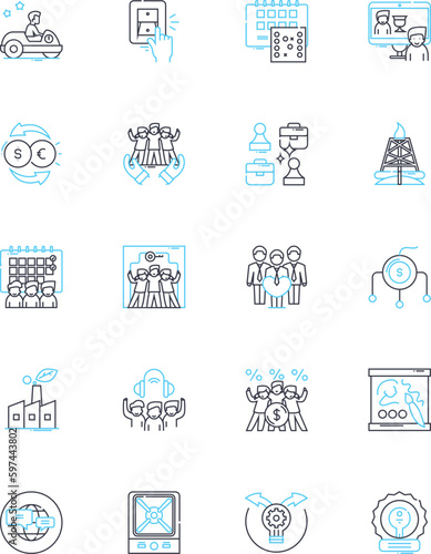 Across borders linear icons set. Diversity, Globalization, Exchange, Culture, Migration, Immigration, Humanity line vector and concept signs. Emigration,Customs,Identity outline illustrations