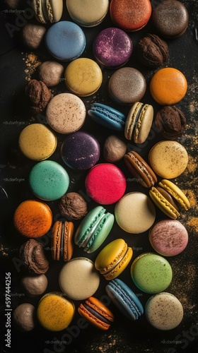 Tasty colorful macaroons, sweets dessert. Generative Ai