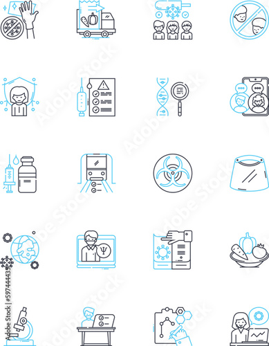 Prokaryotes linear icons set. Bacteria, Archaea, Microorganisms, Unicellular, Pathogens, Antibiotics, Evolution line vector and concept signs. Plasmids,Pili,Biofilms outline illustrations