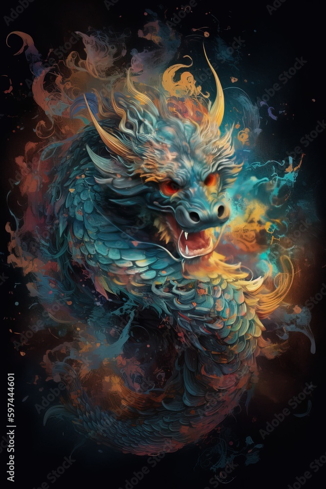 Beautiful fantasy dragons in mesmerize motion, colorful. Fantasy creature. Generative Ai Beautiful fantasy dragons in mesmerize motion, colorful. Fantasy creature. Generative Ai