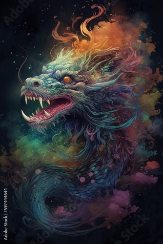 Beautiful fantasy dragons in mesmerize motion,  colorful. Fantasy creature. Generative Ai © DigitalGenetics
