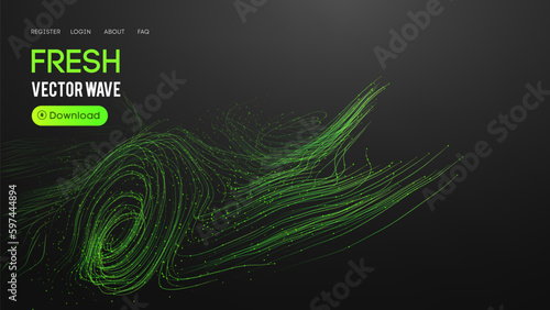 Fresh abstract green background. Green energy gradient mesh. Digital data flow vector background.