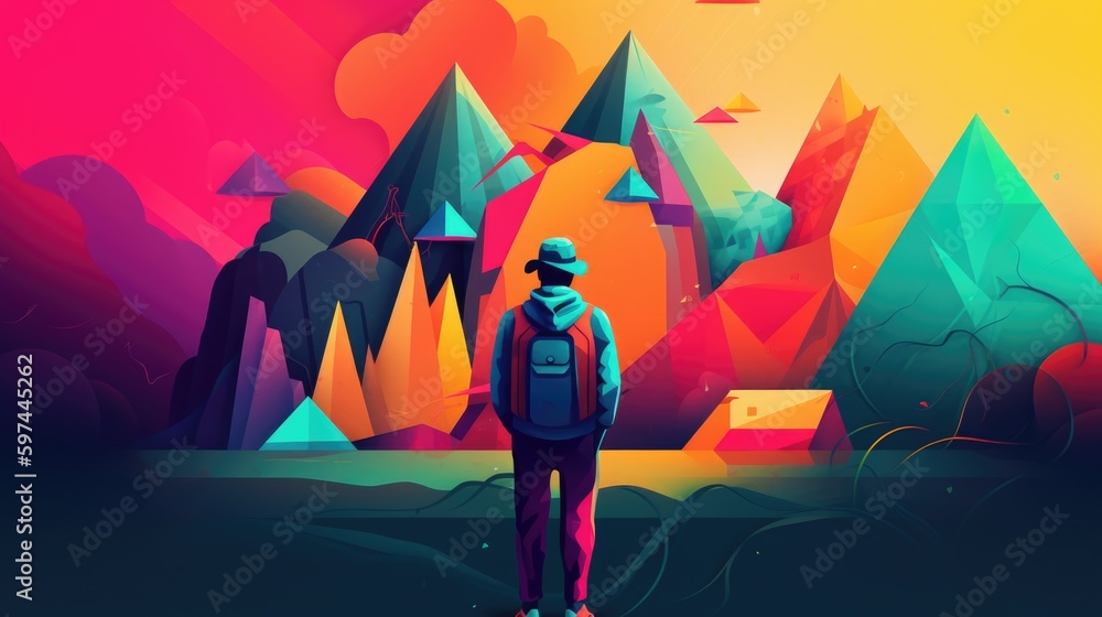 Fototapeta premium Digital Nomad: Symbolic metaphor blueprint with methodical visual configuration. Generative Ai