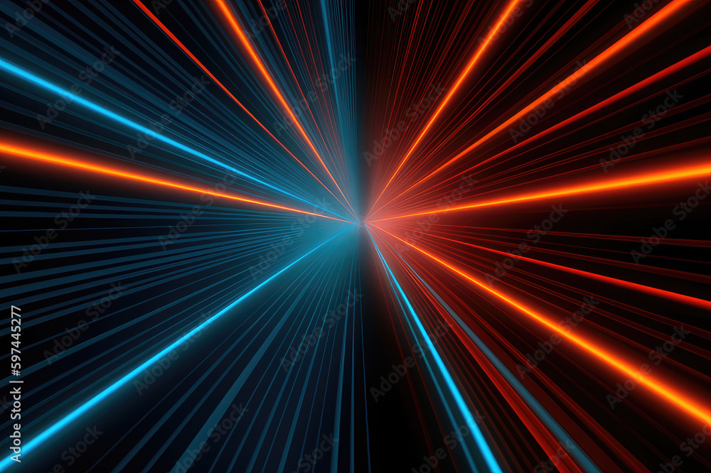 neon light rays flowing into an dark background, in the style of light red and azure, Generative AI neon light rays flowing into an dark background, in the style of light red and azure, Generative AI