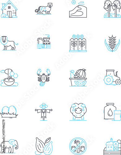 Landscaping linear icons set. Gardens, Design, Maintenance, Outdoor, Plants, Trees, Flowers line vector and concept signs. Turf,Irrigation,Hardscape outline illustrations Generative AI