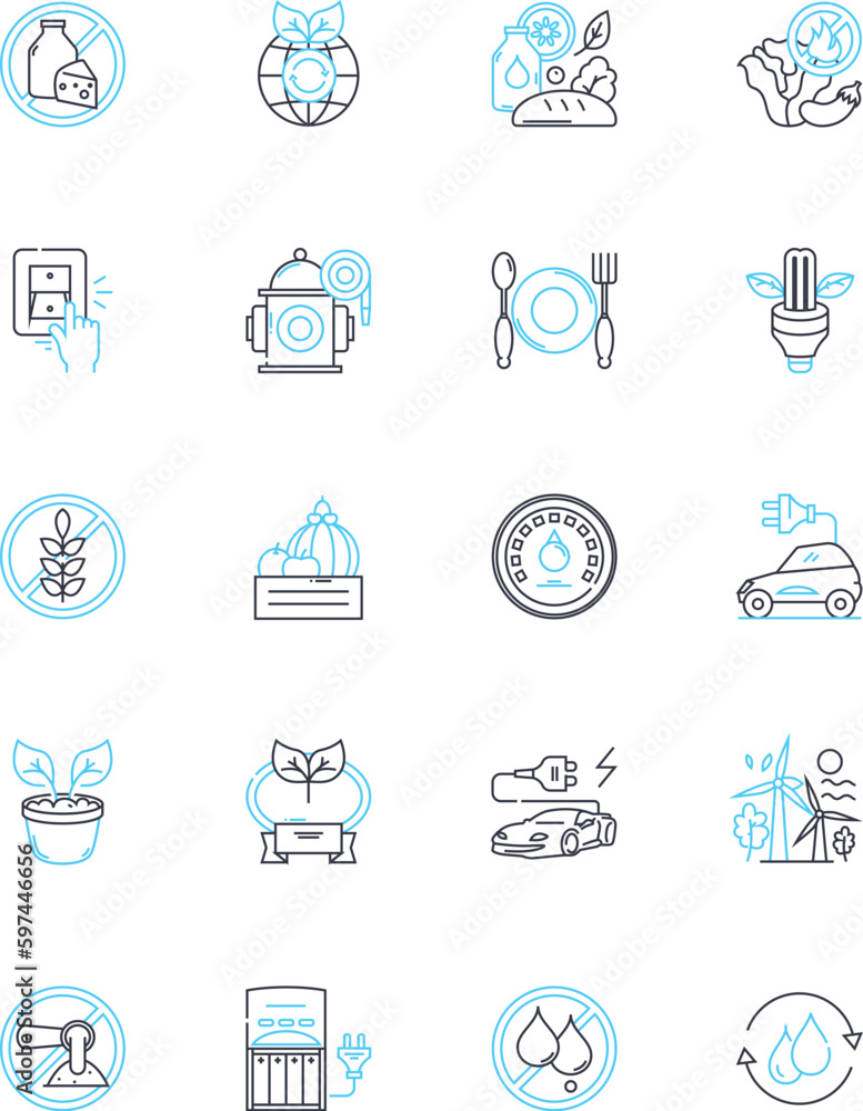 Environmentally-safe energy linear icons set. Renewable, Solar, Wind, Geothermal, Hydro, Biofuels, Green line vector and concept signs. Sustainable,Zero-emissions,Nontoxic outline Generative AI