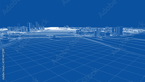 Outline city concept vector. Wire-frame style