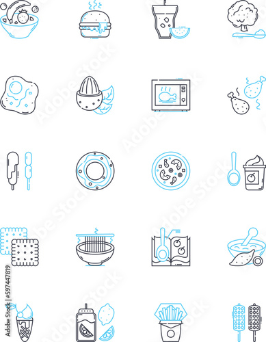 Deli linear icons set. Sandwiches, Bagels, Soups, Salads, Pastrami, Roast beef, Turkey line vector and concept signs. Prosciutto,Ham,Cheese outline illustrations Generative AI