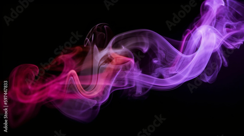 Dense multicolored smoke of red, purple and pink colors on a black isolated background. Background of smoke