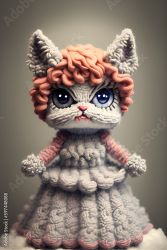 Cute woolitize cat. Idea for knitting. Generative AI 