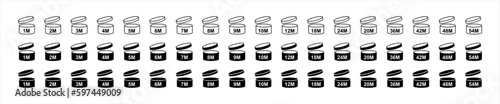 Period after open icons set. PAO symbols. Round box with cap opened. Expiration period in months signs for cosmetic packaging on transparent background. Vector 10 eps. photo