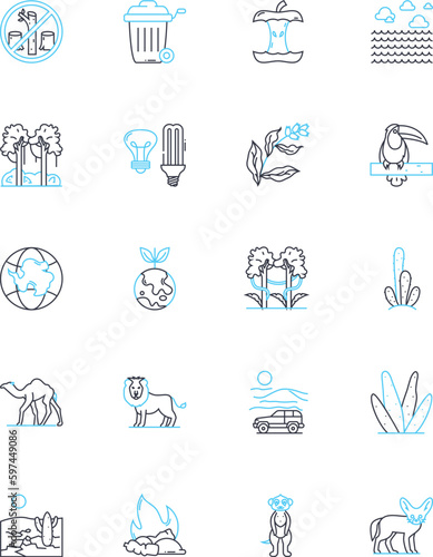 Biodiversity linear icons set. Ecosystems, Species, Habitat, Endangered, Conservation, Adaptation, Genetic line vector and concept signs. Diversity,Wildlife,Climate outline illustrations Generative AI