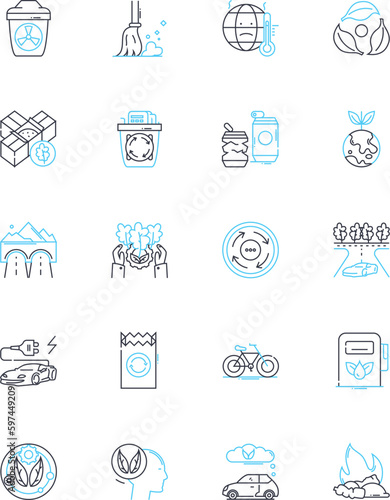 Bioengineering solutions linear icons set. Biomechanics, Biomaterials, Biophysics, Bioreactors, Biocatalysis, Biocompatibility, Biosynthesis line vector and concept signs. Bioprocessing Generative AI