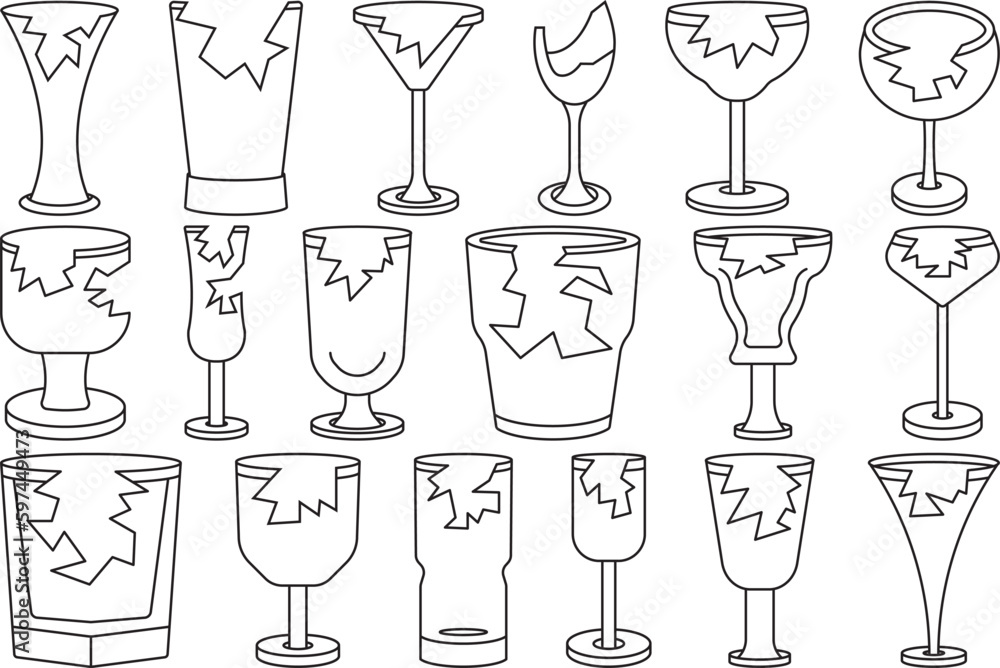 Broken Drink Glass Outline Bundle,Clip Art Broken Drink Glass Outline Bundle,Clip Art