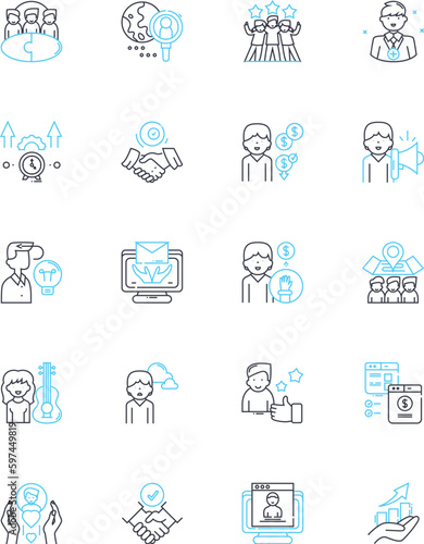 White-collar work linear icons set. Professionalism, Efficiency, Dedication, Skillfulness, Creativity, Collaboration, Decision-making line vector and concept signs. Generative AI