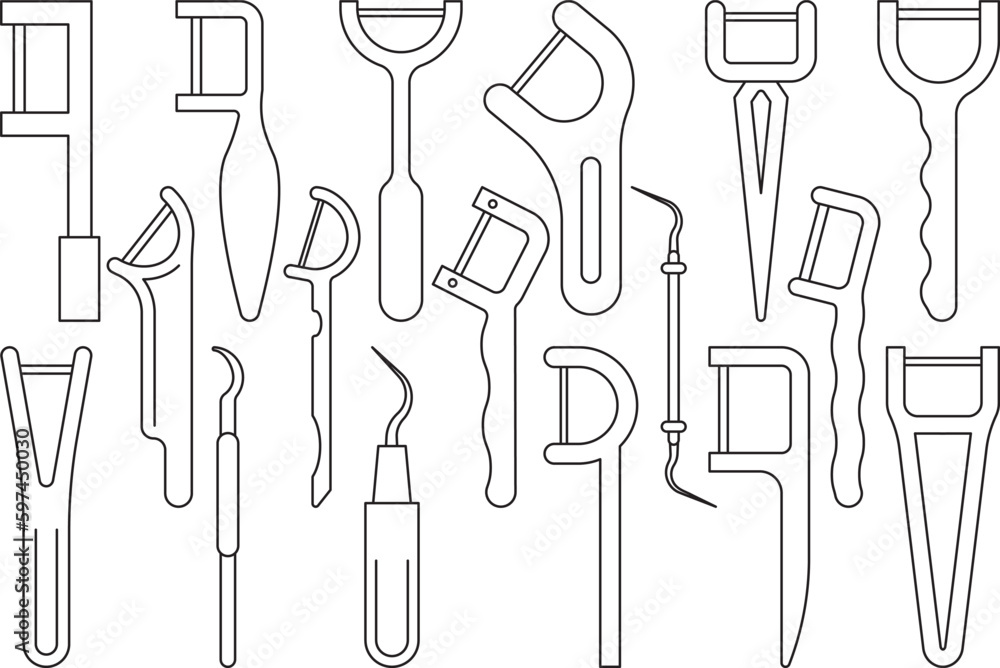 Dental pick Outline Bundle,Clip Art Dental pick Outline Bundle,Clip Art