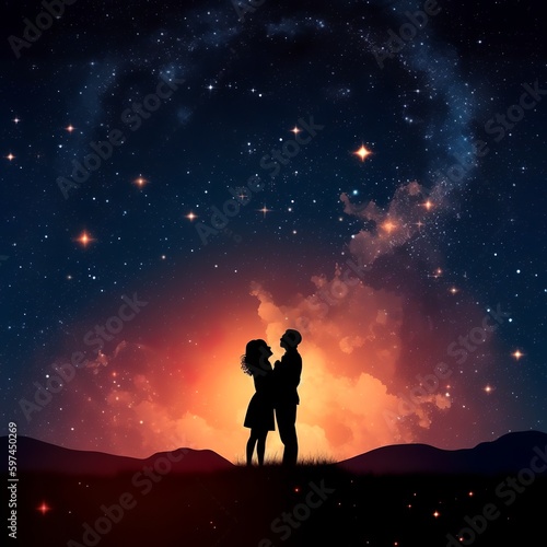 Couple under the cosmic stars and universe 