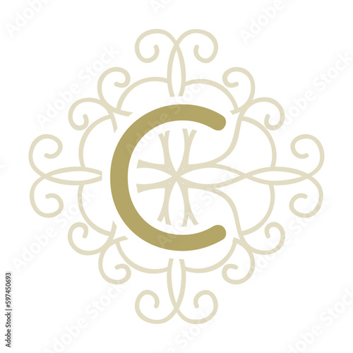 c letter inside swirl ornamental element, monogram photo