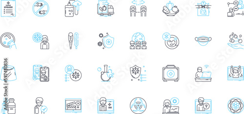 Microbes linear icons set. Bacteria, Viruses, Fungi, Pathogens, Microorganisms, Protists, Archaea line vector and concept signs. Plankton,Protozoa,Yeast outline illustrations Generative AI