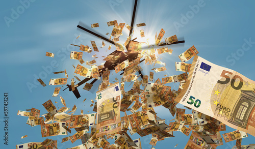 Euro 50 banknotes helicopter money dropping photo