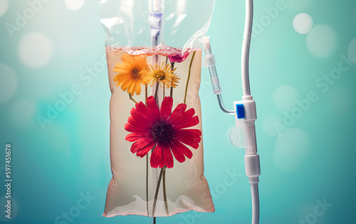Infusion bag full of flowers. Vitamine spring, natural, alternative medicine concept. Ai generative photo