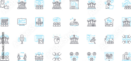 Collaboration partners linear icons set. Synergy, Alliance, Co-creation, Joint venture, Partnership, Cooperation, Teamwork line vector and concept signs. Alliance,Mutualism,Coordination Generative AI