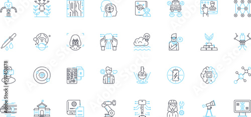 Automation science linear icons set. Robotics, Cybernetics, Mechatronics, Control, Sensors, Artificial intelligence, Biomechatronics line vector and concept signs. Generative AI