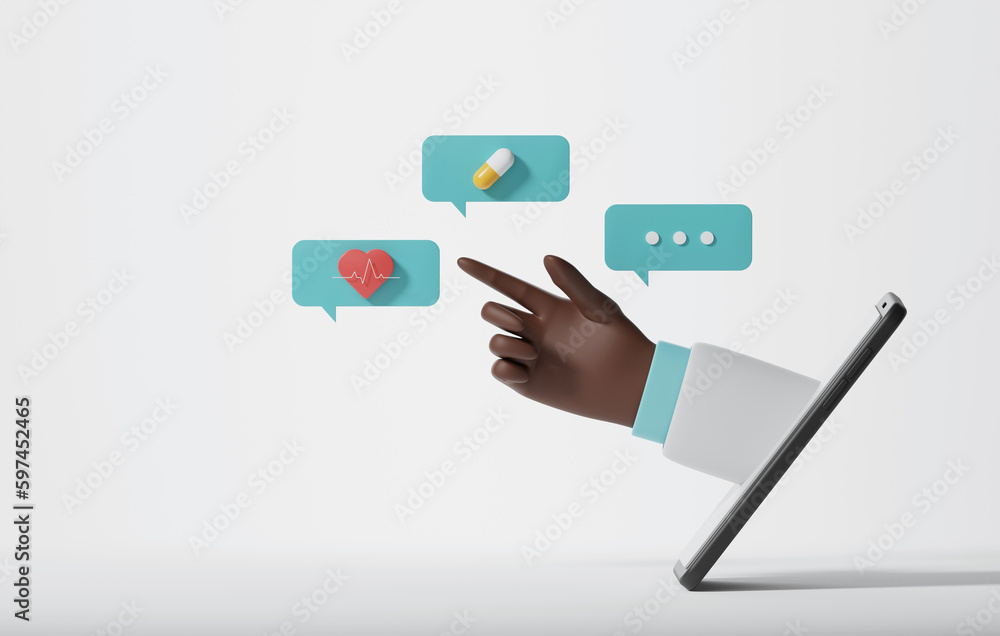 African american doctor's hand giving treatment advice through smartphone app on white background. African american doctor's hand giving treatment advice through smartphone app on white background.