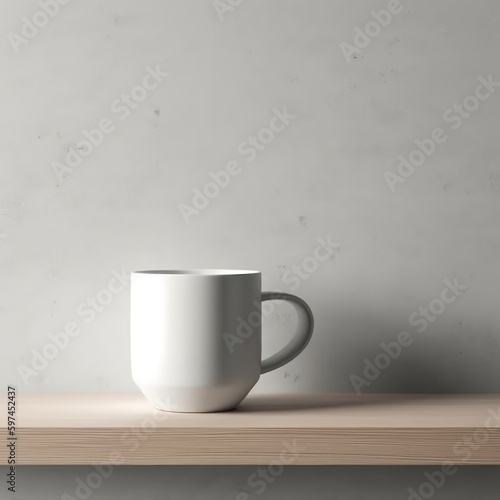 A mockup of a white coffee cup on a shelf, created with Generative AI