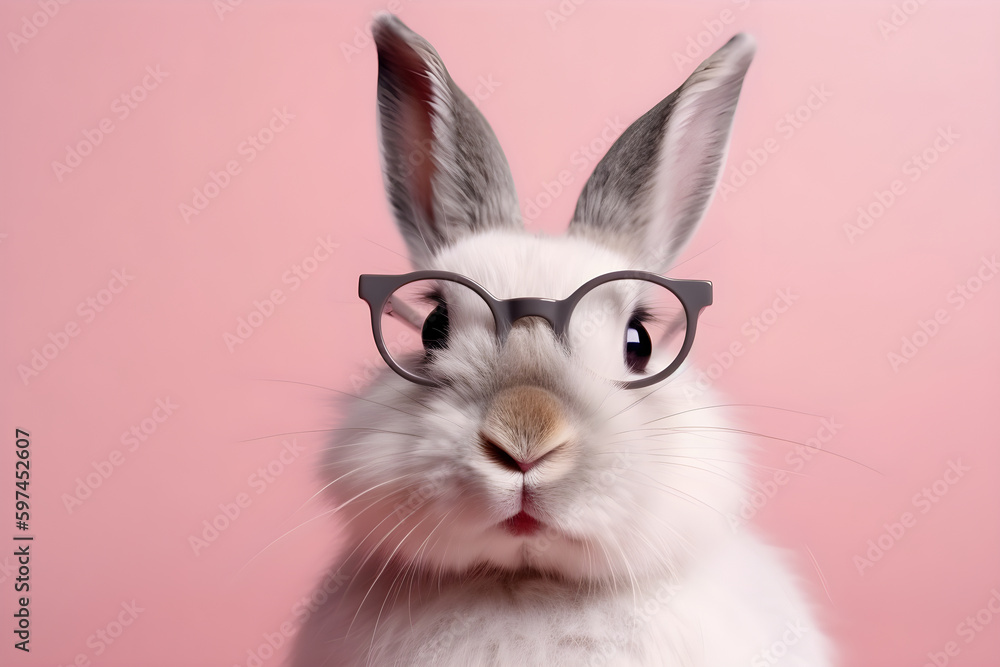Happy cool rabbit funny with glasses on pink background Happy cool rabbit funny with glasses on pink background