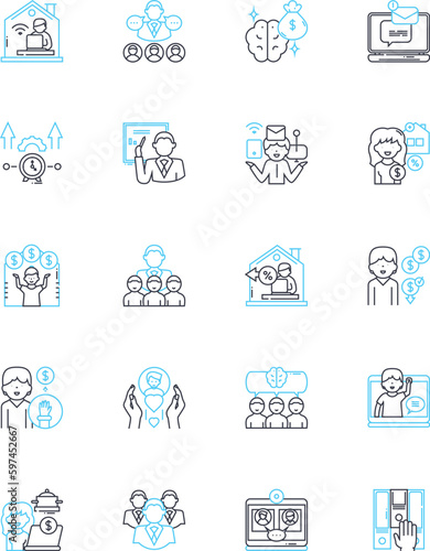 Virtual learning linear icons set. Online, Remote, Interactive, Digital, E-learning, Web-based, Distance line vector and concept signs. Technology,Internet,Video outline illustrations Generative AI