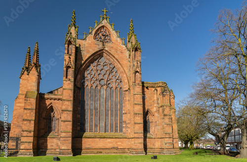 Carlisle Cathedral, Cumbria, UK under a blue spring sky