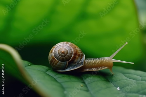 snail on leaf. Generative AI.