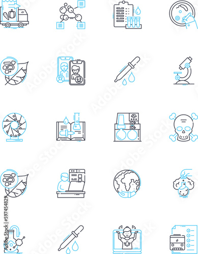 Medical exploration linear icons set. Anatomy, Diagnosis, Treatment, Research, Laboratory, Examination, Health line vector and concept signs. Medicine,Pharmacology,Gene outline Generative AI